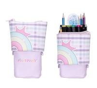 NEWUPZSI Pencil Case Girls Zip 2-in-1 Cartoon Cat Pencil Case and Pen Holder Retractable Stand Pencil Holder Teenagers Student Telescopic Pencil Case, prince purple, Business Card Case