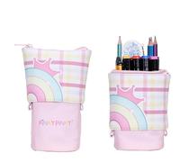 NEWUPZSI Pencil Case Girls Zip 2-in-1 Cartoon Cat Pencil Case and Pen Holder Retractable Stand Pencil Holder Teenagers Student Telescopic Pencil Case, Prince Pink, Business Card Case