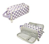 NEWUPZSI Purple White Large Pencil Case with 3 Compartments, Large Capacity, Soft Casual Rectangular Canvas Pencil Case, Unisex, Polyester, 21 x 11 x 6 cm, Office, Middle School, Adult, Teenagers