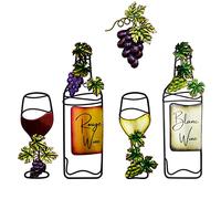 NewVees Wine Metal kitchen Wall Art Decor 5 pcs Vintage Red & White Wine Glass Wine Bottle Fake Grape Metal Decoration for Home Kitchen, Living Room, Dining Area, Farmhouse Bar Indoor, 11inch