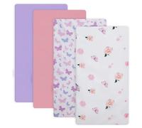 Newvenper Super Soft Microfibre Crib Sheet Set, Breathable Cot Sheet, 130x70x20cm, Butterfly & Flower & Pink & Purple, 4pcs