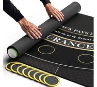 Newverest Blackjack Mat 178 x 89 cm, Blackjack Table Top for Home Game Nights with Friends, Black Jack Casino Table Topper, Poker Mat Layout in Zipper Storage Bag with 8 Coasters in Gift Box