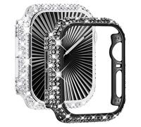 NewWays 2-Pack Bling Cases Compatible for Apple Watch Case 40mm, Fully Paved Diamonds Protective Bumper for iWatch SE Series 6 5 4 (40mm, Black+Clear)