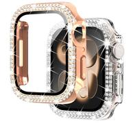 NewWays 2 Pack Compatible with Apple Watch Case 44mm Built-in Screen Protector,Women Diamond Bling Cases for iWatch Series SE(2025-2020) 6 5 4,RoseGold/Clear