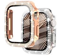 NewWays 2 Pack Compatible with Apple Watch Case 45mm Built-in Screen Protector,Women Diamond Bling Cases for iWatch Series 9 8 7,RoseGold/Clear