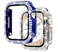 NewWays 2-Pack for Apple Watch Bling Cases Screen Protector 38mm Series 3 2 1, Bling Crystal Diamonds Rhinestone Bumper Hard PC Thin Protective Cover for iWatch, Blue/Clear