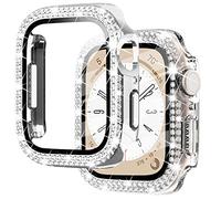 NewWays 2-Pack for Apple Watch Bling Cases Screen Protector 45mm Series 7 8 9, Bling Crystal Diamonds Rhinestone Bumper Hard PC Thin Protective Cover for iWatch, Silver/Clear