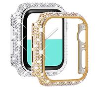 NewWays 2-Pack Full Diamonds Bling Cases for Apple Watch Case 44mm Women, Fully Paved Diamonds Protective Bumper for iWatch SE Series 6 5 4 44mm, Gold/Clear