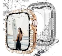 NewWays 2 Pack Waterproof Bling Case for Apple Watch 40mm Screen Protector Series SE Series 6 5 4,Women Glitter Diamond Bumper Sparkly Face Cover for iWatch 40mm,Rosegold/Clear