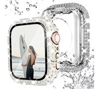 NewWays 2 Pack Waterproof Bling Case for Apple Watch 41mm Screen Protector Series 9 8 7,Women Glitter Diamond Bumper Sparkly Face Cover for iWatch 41mm(Starlight/Clear)