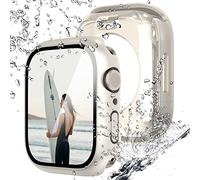 NewWays 2 Pack Waterproof Screen Protector Compatible for Apple Watch 40mm Series 6 5 4 SE(2025-2020) with Tempered Glass, iWatch Full Protective Hard PC Bumper Case Face Cover- Starlight