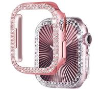NewWays 2-pack Women Bling Case Compatible with Apple Watch 40mm Series 6/5/4/SE(2024-2020) Without Protective Film,Overall Protective Bumper Diamond Cases for iWatch 40mm(Pink+Clear)