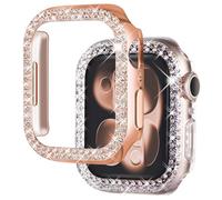 NewWays 2-Pack Women Bling Case Compatible with Apple Watch 45mm Series 9/8/7 Without Protective Film,Overall Protective Bumper Diamond Cases for iWatch 45mm(RoseGold+Clear)