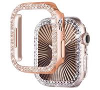 Newways 2-pack Women Bling Screen Protector 41mm with Diamond Compatible with Apple Watch Series 9/8/7,Overall Protective Bumper Case for iWatch 41mm,without Protective Film(RoseGold+Clear)