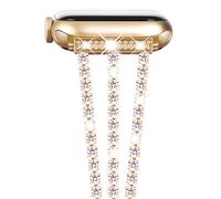 NewWays Bling Strap Compatible for Apple Watch Straps 46mm 45mm 44mm 42mm(Series 3 2 1),Women Stainless Steel Bracelet Replacement Band for iWatch Series 11 10 9 8 7 6 5 4 3 2 1 SE (Shinystone-Gold)