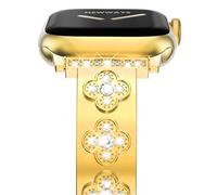 NewWays Bling Straps Compatible with Apple Watch Strap 42mm(Series 11/10) 41mm 40mm 38mm for Women,Stainless Steel Fashion Slim Replacement Metal Band for iWatch Series SE 11 10 9 8 7 6 5 4 3 2 1,Gold