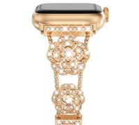 NewWays Compatible for Apple Watch Band 42mm (Series 11 10) 41mm 40mm 38mm for Women, Sparkling Bling Diamonds Camellia Rose Bracelet for iWatch Band Womens, Rose Gold Camellia