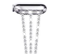 NewWays Compatible for Apple Watch Band 42mm Series10 Series 9 8 7 41mm 40mm SE Series 6 5 4 3 38mm, Sparkling Bling Shiny Diamonds Bracelet for iWatch Band Womens, Silver