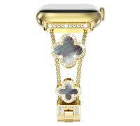 NewWays Compatible for Apple Watch Band Series 10 46mm Series 9/8/7 45mm Series 6/5/4 44mm Series3 42mm for Women, Bling Diamonds Four Leaf Clover Bracelet for iWatch Womens, Gold/Black Pearl