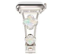 NewWays Compatible for Apple Watch Band Series 11 10 42mm Series 9/8/7 41mm Series 6/5/4 40mm Series3 38mm for Women, Bling Diamonds Four Leaf Clover Bracelet for iWatch Womens, Starlight/Iridescent