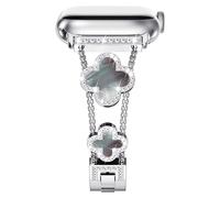NewWays Compatible for Apple Watch Band Series 11 10 42mm Series 9/8/7 41mm Series 6/5/4 40mm Series3 38mm for Women, Bling Diamonds Four Leaf Clover Bracelet for iWatch Womens, Silver/Black Pearl