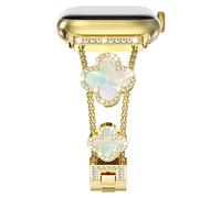 NewWays Compatible for Apple Watch Band Series 11 10 46mm Series 9/8/7 45mm Series 6/5/4 44mm Series3 42mm for Women, Bling Diamonds Four Leaf Clover Bracelet for iWatch Womens, Gold/Iridescent