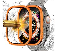 NewWays Compatible for Apple Watch Ultra 2/Ultra Screen Protector 49mm,Titanium Alloy Frame Built-in 9H Tempered Glass Film,Lightweight Waterproof Metal Case for iWatch 49mm,Orange