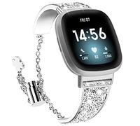 NewWays Compatible for Fitbit Versa 4 Band for Women, Crystal Bling Jewllery Bangle Compatible for Fitbit Versa4 Sense2, with Stopper Toggle, Silver