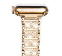 NewWays Compatible with Apple Watch Strap 46mm 45mm 44mm 42mm(Series 3 2 1),Women Sparkling Bling Stainless Steel Link Bracelet Replacement Band for iwatch Series 11/10/9/8/7/6/5/4/3/2/1/SE,Gold