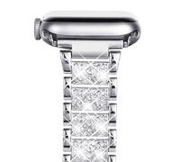 NewWays Compatible with Apple Watch Strap 46mm 45mm 44mm 42mm(Series 3 2 1),Women Sparkling Bling Stainless Steel Link Bracelet Replacement Band for iwatch Series 11/10/9/8/7/6/5/4/3/2/1/SE,Silver