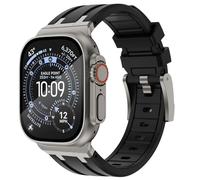 NewWays Compatible with Apple Watch Strap 49 mm 46 mm 45 mm 44 mm 42 mm 41 mm 40 mm 38 mm, Silicone Sports Strap for iWatch Ultra 2/Ultra Series 10/9/8/7/6/5/4/3/2/1/SE Men Women, Black/titanium plug