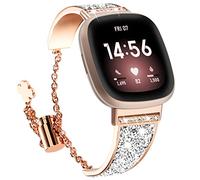 NewWays Compatible with Fitbit Versa 3/ Fitbit Versa 4 Band for Women, Crystal Bling Jewllery Bangle Compatible for Fitbit Versa 3 4 Sense Sense 2, with Stopper Toggle Closure, Rose Gold