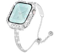NewWays for Apple Watch Bands Series 10 42mm for Women, Jewelry Diamond Rhinestone Stainless Steel Metal Wristband Strap with Bling PC Protective Case for iWatch Series10, Silver