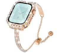 NewWays for Apple Watch Bands Series 10 46mm for Women, Jewelry Diamond Rhinestone Stainless Steel Metal Wristband Strap with Bling PC Protective Case for iWatch Series10, Rose Gold
