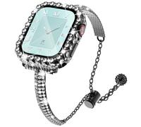 NewWays for Apple Watch Bands Series 10 46mm for Women, Jewelry Diamond Rhinestone Stainless Steel Metal Wristband Strap with Bling PC Protective Case for iWatch Series10, Black