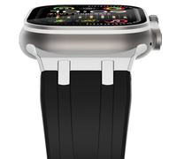 NewWays Silicone Strap Compatible with Apple Watch 49mm 46mm 45mm 44mm 42mm(Series 3 2 1),Sport Straps Replacement Band for iWatch Ultra 2/Ultra Series 10 9 8 7 6 SE 5 4 3 2 1,Black/Silver Connector
