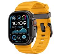 NewWays Sports Rugged Silicone Rubber Band for Apple Watch Ultra 2 49mm Series 10 46mm 45mm 44mm, Rocky Point Band for iWatch Ultra Series 10 9 8 7 6 5 4 SE, Yellow with Black Hardware