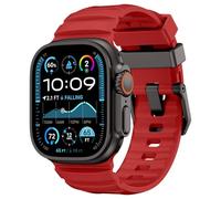 NewWays Sports Rugged Silicone Rubber Band for Apple Watch Ultra 2 49mm Series 10 46mm 45mm 44mm, Rocky Point Band for iWatch Ultra Series 10 9 8 7 6 5 4 SE, Red with Black Hardware