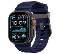 NewWays Sports Rugged Silicone Rubber Band for Apple Watch Ultra 2 49mm Series 10 46mm 45mm 44mm, Rocky Point Band for iWatch Ultra Series 10 9 8 7 6 5 4 SE, Blue with Black Hardware