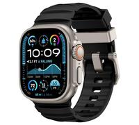 NewWays Sports Rugged Silicone Rubber Band for Apple Watch Ultra 2 49mm Series 10 46mm 45mm 44mm, Rocky Point Band for iWatch Ultra Series 10 9 8 7 6 5 4 SE, Black with Titanium Hardware