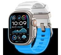 NewWays Sports Rugged Silicone Rubber Band for Apple Watch Ultra 2 49mm Series 10 46mm 45mm 44mm, Rocky Point Band for iWatch Ultra Series 10 9 8 7 6 5 4 SE, White with Titanium Hardware