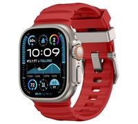 NewWays Sports Rugged Silicone Rubber Band for Apple Watch Ultra 3 2 49mm Series11 10 46mm 45mm 44mm, Rocky Point Band for iWatch Ultra Series 11 10 9 8 7 6 5 4 SE, Red with Titanium Hardware