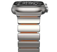 NewWays Stainless Steel Strap Compatible with Apple Watch 49mm 46mm 45mm 44mm, Luxus Metal Stainless Steel Silicone Replacement Bands for iWatch Ultra 3 2 1 Series 11/10/9/8/7/6/5/4/SE,Titanium/Orange