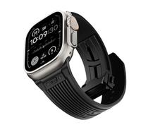 NewWays Watch Band for Apple Watch Ultra 2 Band 49mm 45mm 44mm 42mm, Luxury Rugged Silicone Rubber Strap with Metal Connector & Folding Deployment Clasp for iWatch Ultra Series 9 8 7 6 5 4 3 2 1 SE