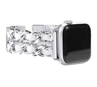 NewWays Women Metal Strap Compatible for Apple Watch 38mm 40mm 41mm,Stainless Steel Link Bracelet for iWatch Series 9/8/7/6/5/4/3/2/1/SE,Silver Link with Black Leather