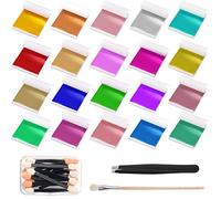 Newwiee 20 Colors 1000 Sheets Gold Leaf Sheets for Art, Gold Foil Multi Color Leaf for DIY Crafts Decor, Painting, Resin, Nails, Gilding Craft, Bronzing, Furniture with Tweezer & Brush