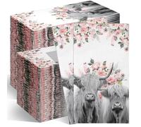 Newwiee 200 Pcs Highland Cow Guest Napkins Cattle Print Napkins Highland Cow Party Decorations 2 Ply Paper Guest Towels for Bathroom Western Flower Disposable Hand Towels for Birthday Holiday Dinner