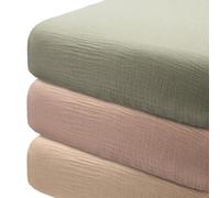 Newwiee 3 Pcs Muslin Crib Sheets for Girls and Boys 24'' x 38'' Cotton Soft Fitted Baby Bed Sheets for Crib Mattress(Cute)