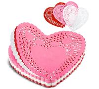 Newwiee 300 Pcs 8 Inch Heart Shaped Doilies Lace Trimmed Heart Paper Doilies Disposable for Birthday Valentine Wedding Cakes Desserts Tableware Food Decoration(White,Red,Pink)