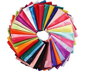 Newwiee 35 Pcs Silky Satin Fabric Satin Patchwork Fabric Bundle Lining Polyester Silk Fabric for Wedding Bridal Table Decoration Costume Sewing Quilting Apparel Crafts, 35 Solid Color (10 x 8 Inch)